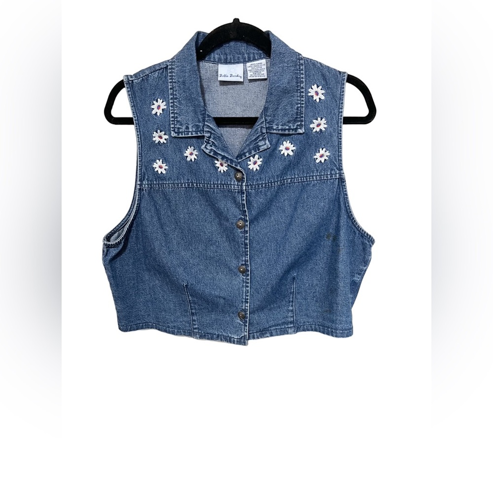 Vintage 90’s Bobbie Brooks Denim Vest L Embroidered Floral Cotton Festival - Picture 5 of 9